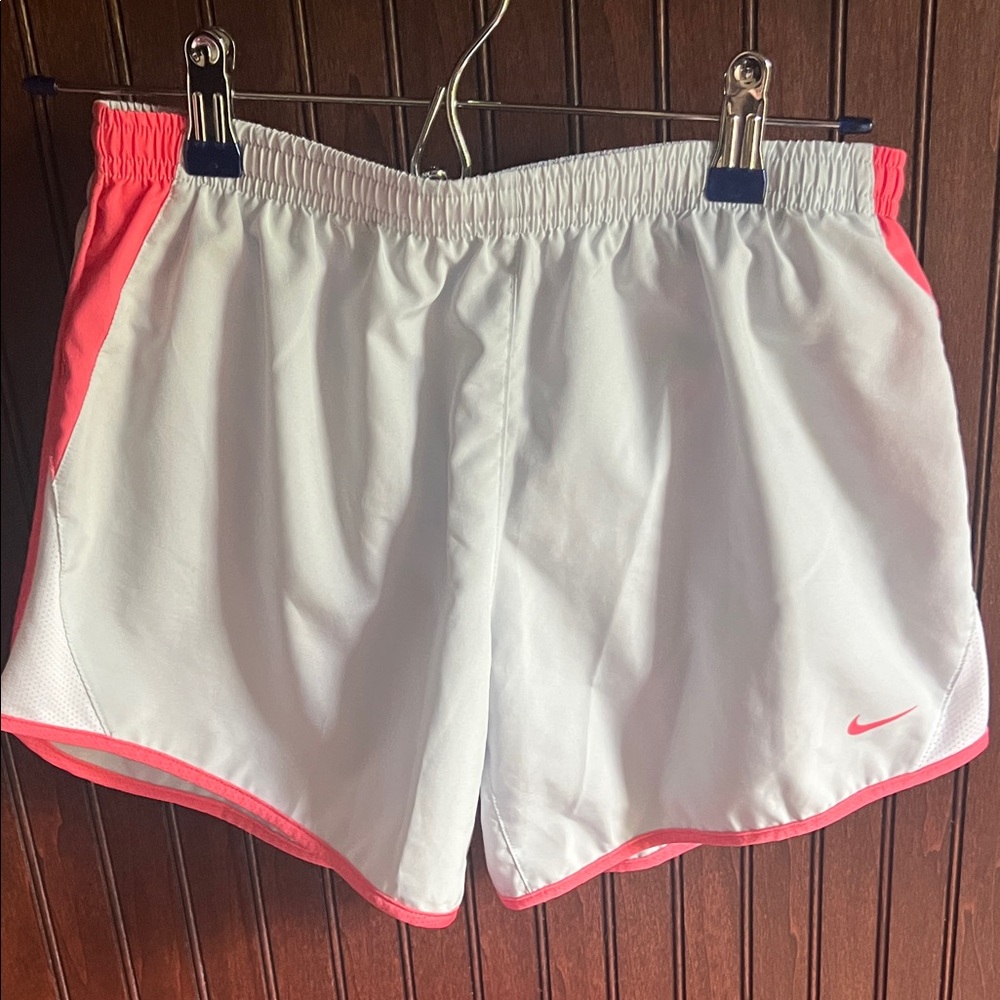 Nike Girls Youth XL ‘Cement’ colored Athletic Shorts with Pink Coral Trim